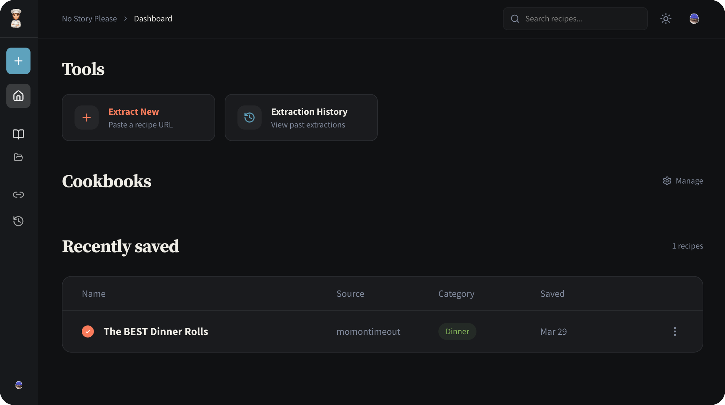 No Story Please - Dashboard Dark Mode