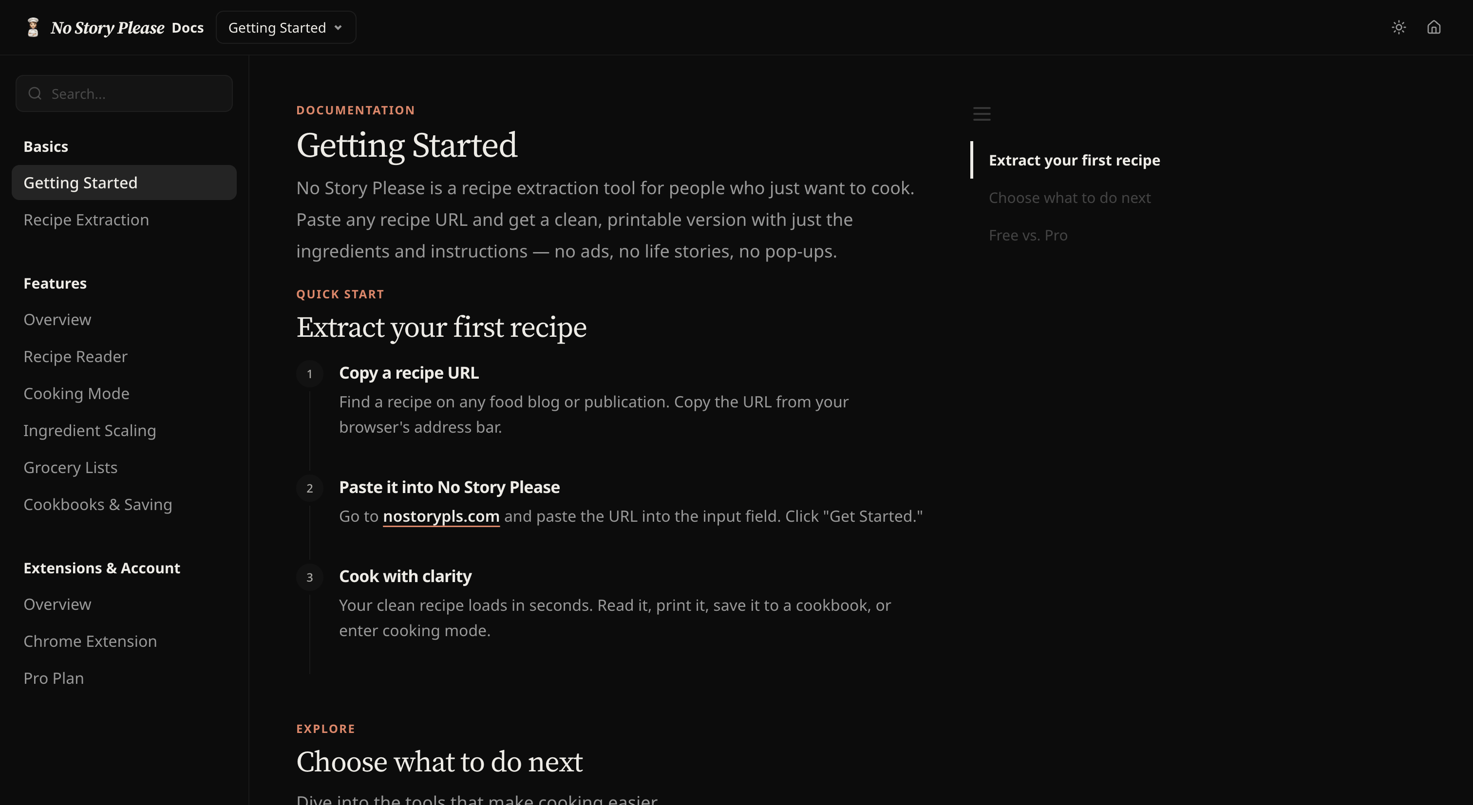 No Story Please - Docs Dark Mode