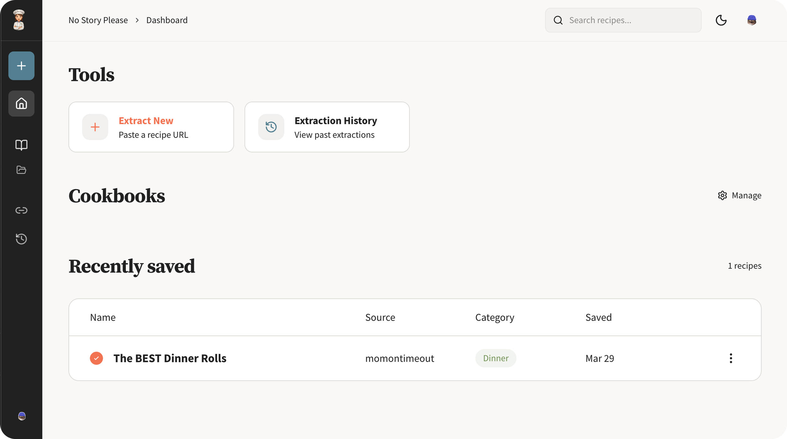 No Story Please - Dashboard Light Mode